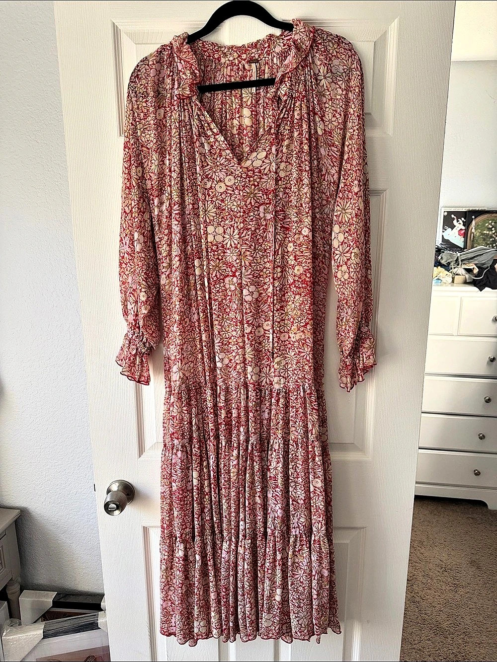 Free People Feeling Groovy Printed Maxi Dress Red & Cream Small